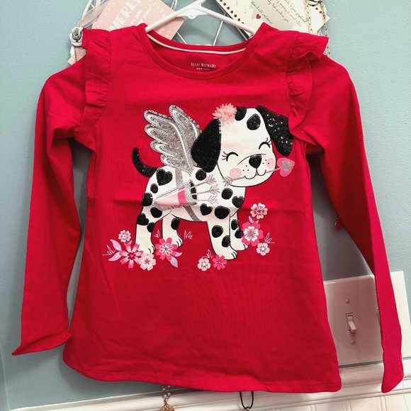 ISAAC MIZRAHI NEW YORK Sz 7/8 Little Girls Dalmatian Ruffle Sleeve Top - Picture 2 of 12